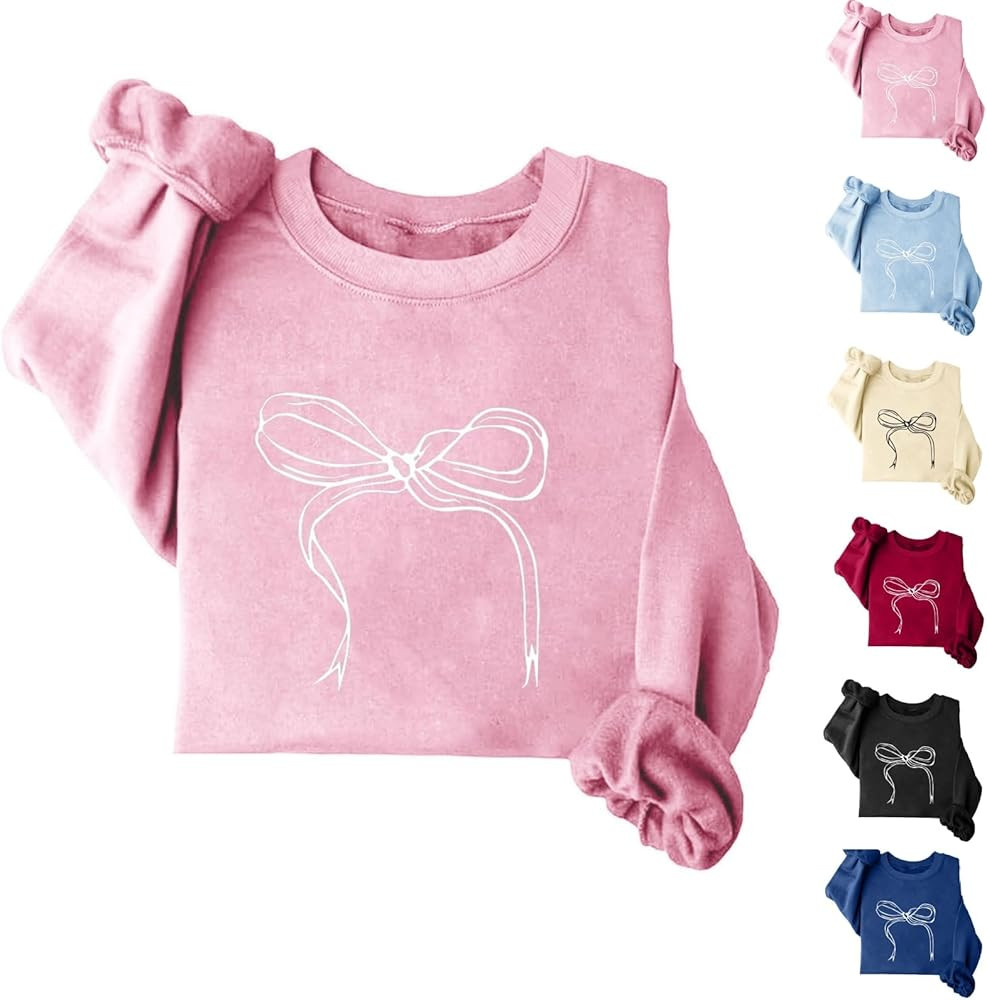 Women's Cute Bow Sweatshirt Plus Size Casual Long Sleeve Crew Neck Sweatshirts Fall Loose Fit Y2k... | Amazon (US)