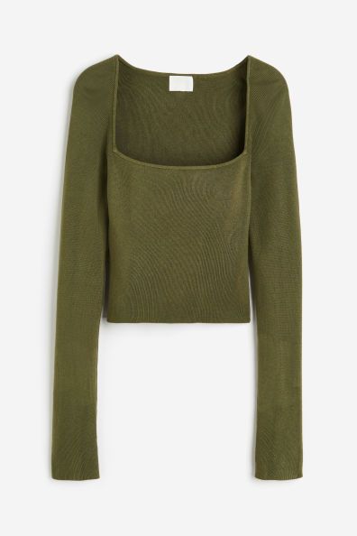 Square-neck Crop Top - Black - Ladies | H&M US | H&M (US)