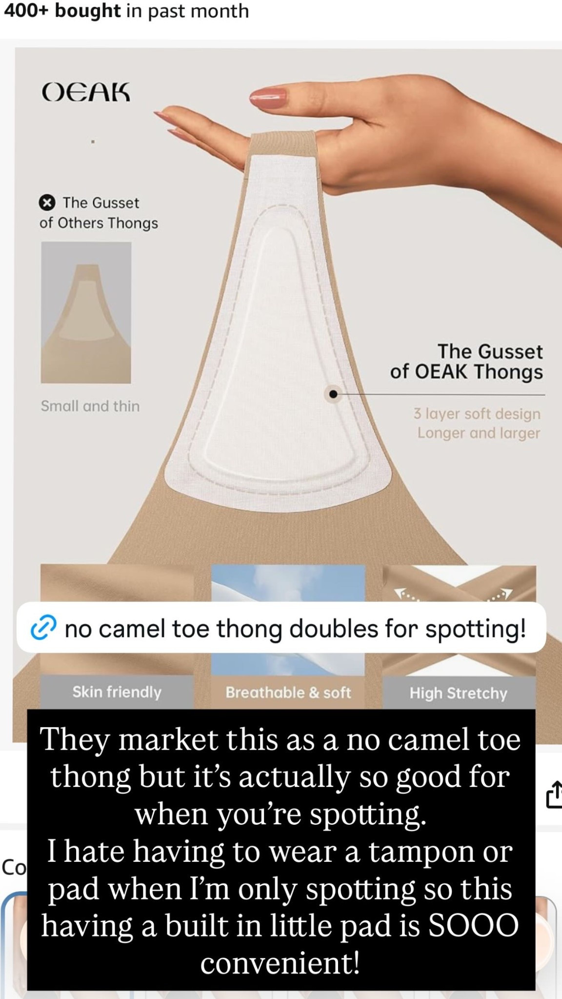 They market this as a no camel toe thong but it’s actually so good for when you’re spotting.
I hate having to wear a tampon or pad when I’m only spotting so this having a built in little pad is SOOO convenient!