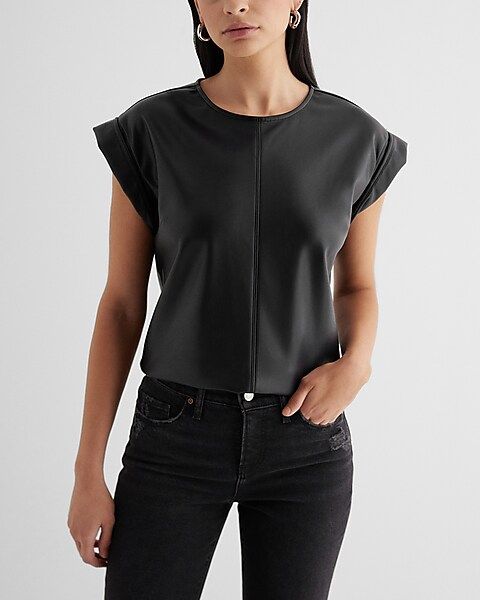Faux Leather Rolled Sleeve Gramercy Tee | Express