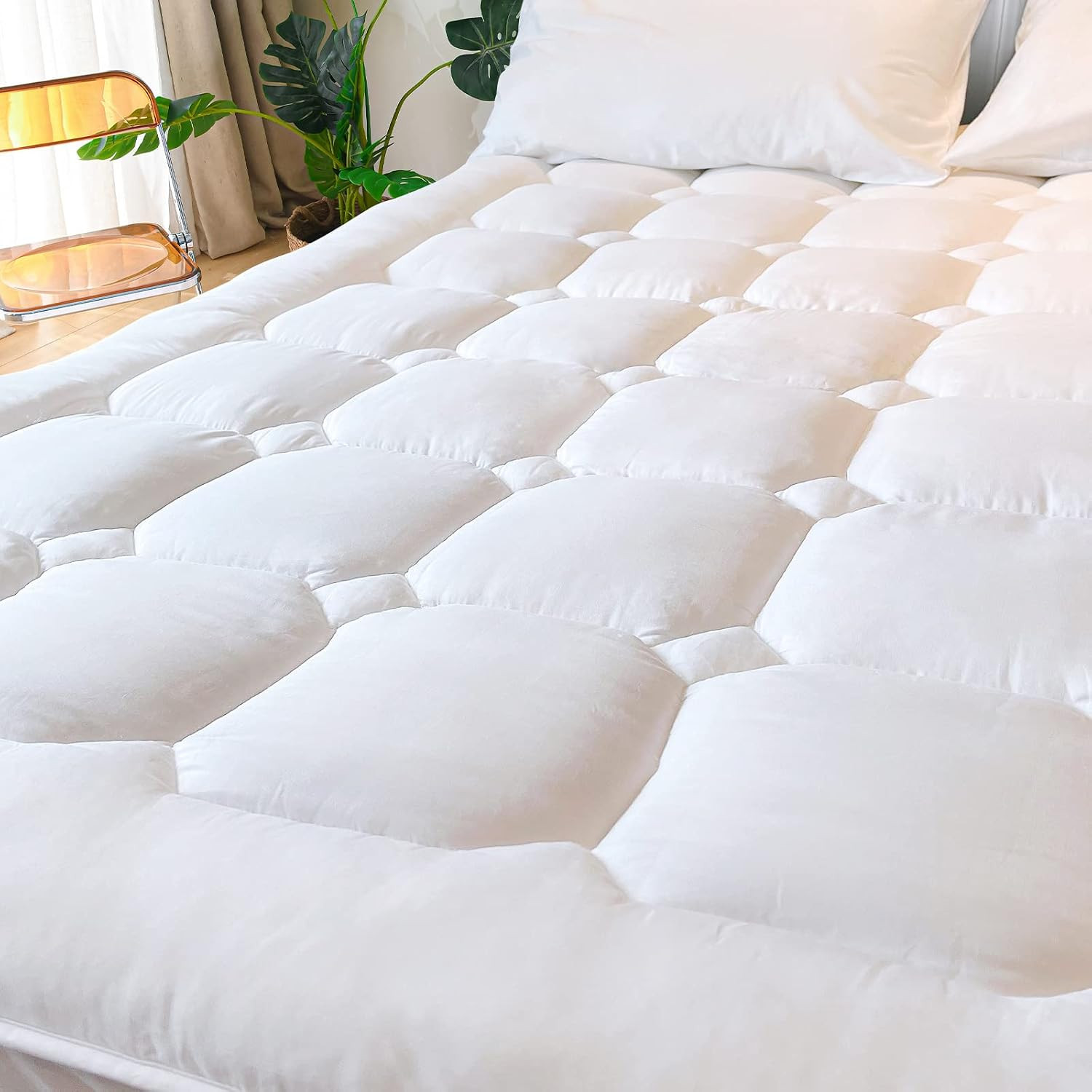 King Size Mattress Pad Cooling Rayon from Bamboo, Quilted Fitted Mattress Protector Pillow Top Mattress Cover with Deep Pocket Up to 21 Inches, Ultra Soft Filling Mattress Topper | Amazon (US)