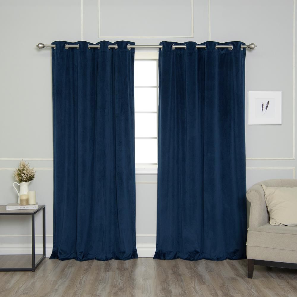 Best Home Fashion Navy 96 in. L Room Darkening Luster Velvet Grommet Curtain Panel, Blue | The Home Depot