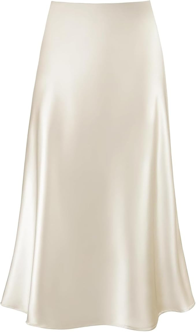 Women's Satin High Waist Hidden Elasticized Waistband Flared Casual A Line Midi Skirt | Amazon (US)