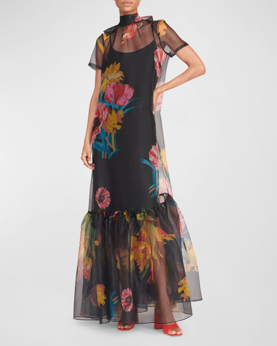 Calluna High-Neck Floral Organza Gown | Neiman Marcus