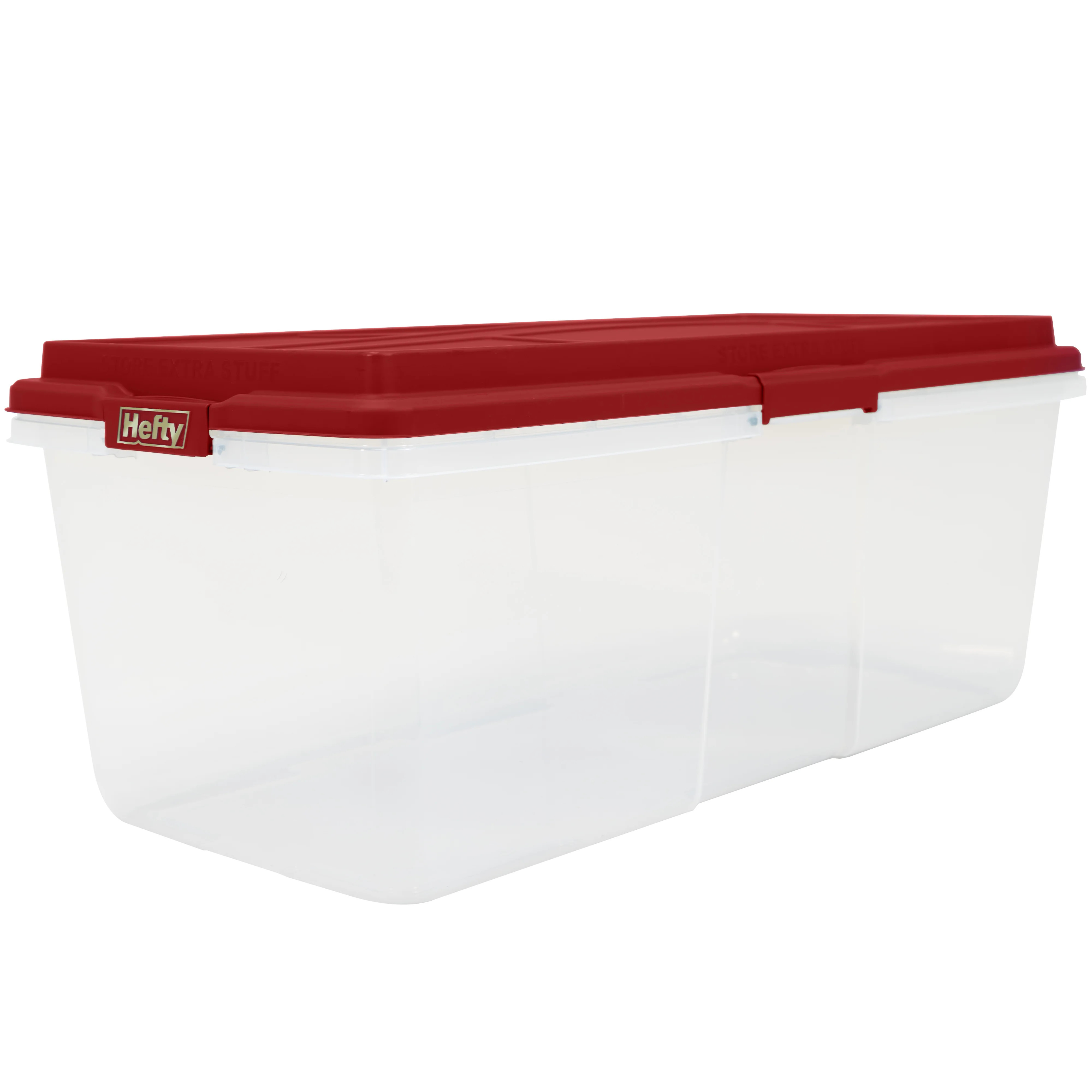 Hefty HI-RISE 113 Quart Clear Plastic Latched Christmas Storage Container, Red Lid | Walmart (US)