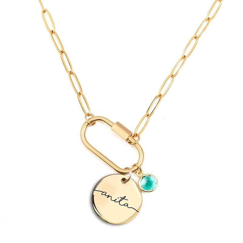 Birthstone Necklace for Mom Charm A Necklace for Women Personalized Charm with Gold Paperclip Jew... | Amazon (US)