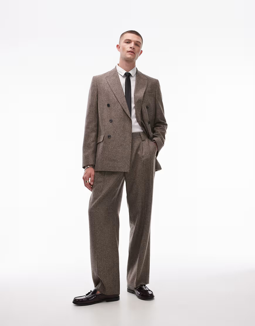 Topman oversized herringbone double breasted jacket in brown | ASOS (Global)