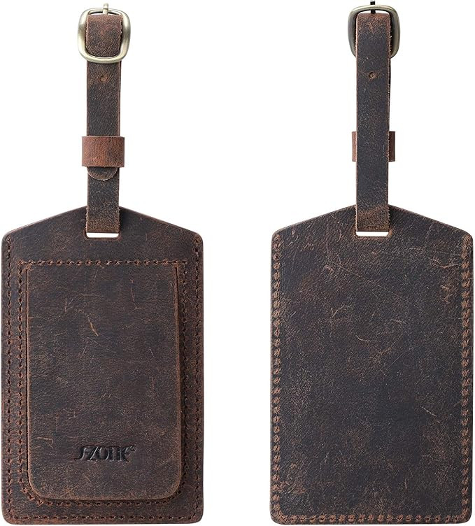 S-ZONE Leather Luggage Baggage Tags ID Label for Suitcases Backpack 2 Pieces Set | Amazon (US)