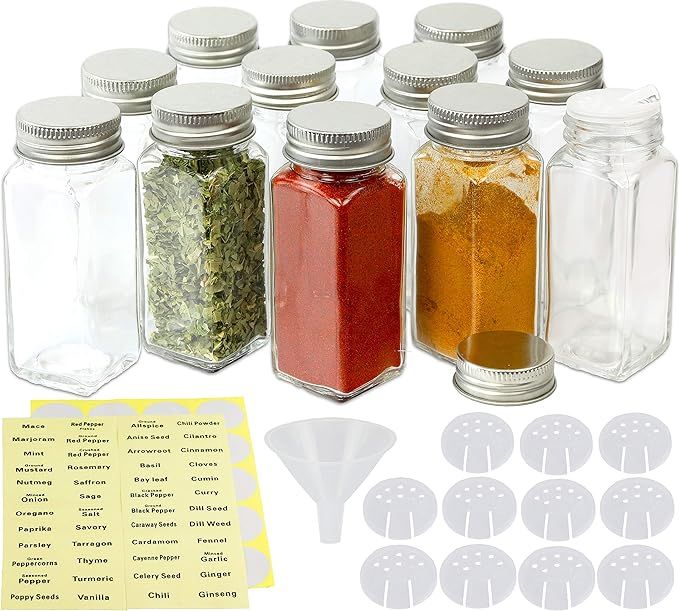 Simple Houseware Spice Jars 4 Ounce Square Bottles w/label, 12 Pack | Amazon (US)