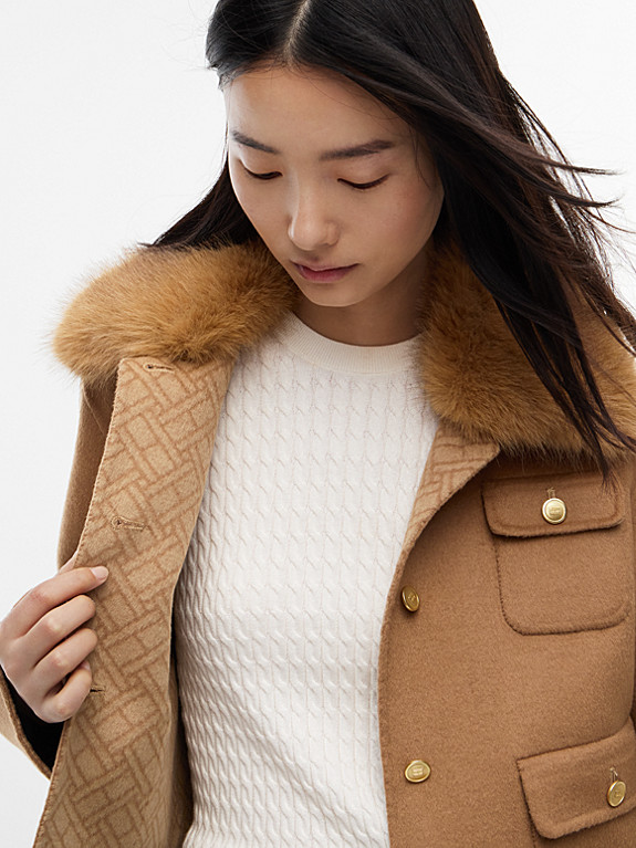 Faux Fur Collar Wool Blend Jacket | Brown | Tommy Hilfiger | Tommy Hilfiger UK