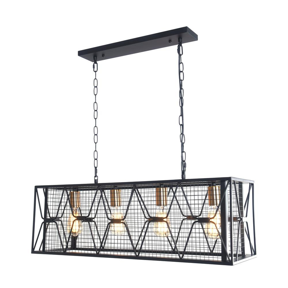 FIVE OAKS FURNITURE Rectangular 4-Light Black Industrial Kitchen Island Lighting Ceiling Light Fixtu | The Home Depot