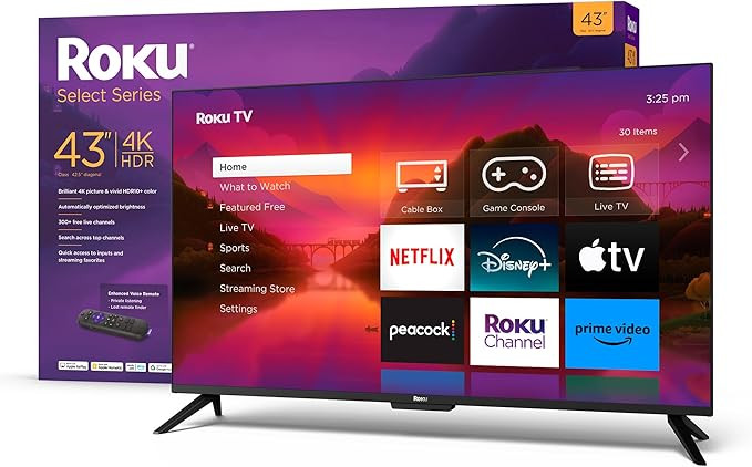 Roku Smart TV – 43-Inch Select Series 4K HDR RokuTV with Roku Enhanced Voice Remote, Brilliant ... | Amazon (US)