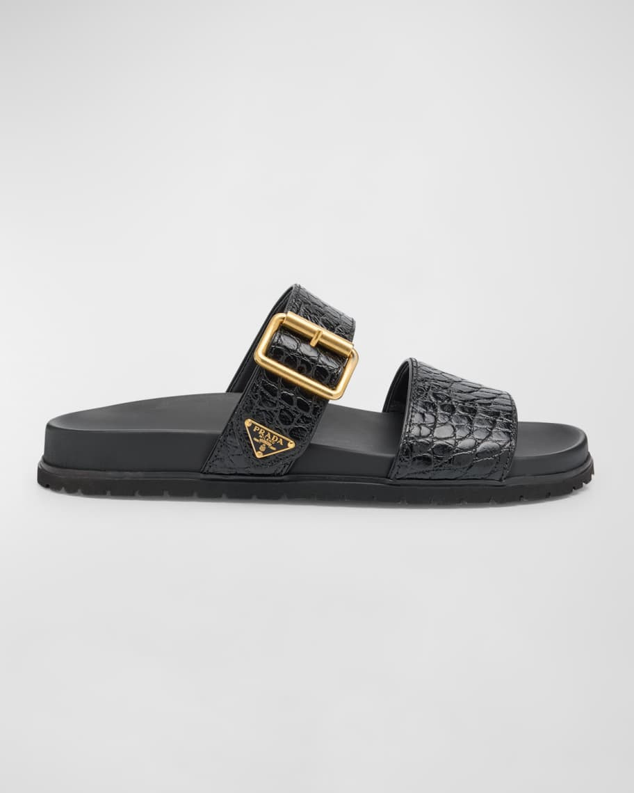 Prada Croco Buckle Dual-Band Comfort Sandals | Neiman Marcus