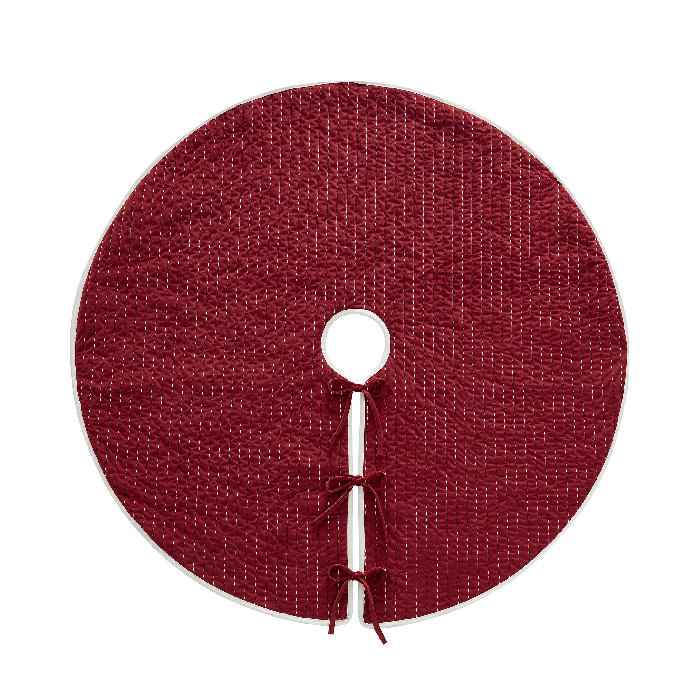 My Texas House Quinn Pick Stitch Stripe Red Velvet Christmas Tree Skirt, 52" | Walmart (US)