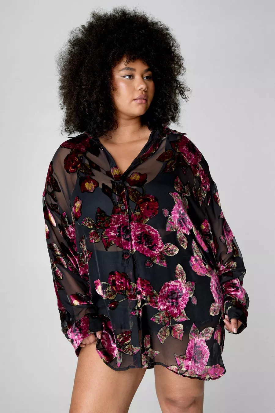 Plus Floral Devore Oversized Sheer Shirt | Nasty Gal US