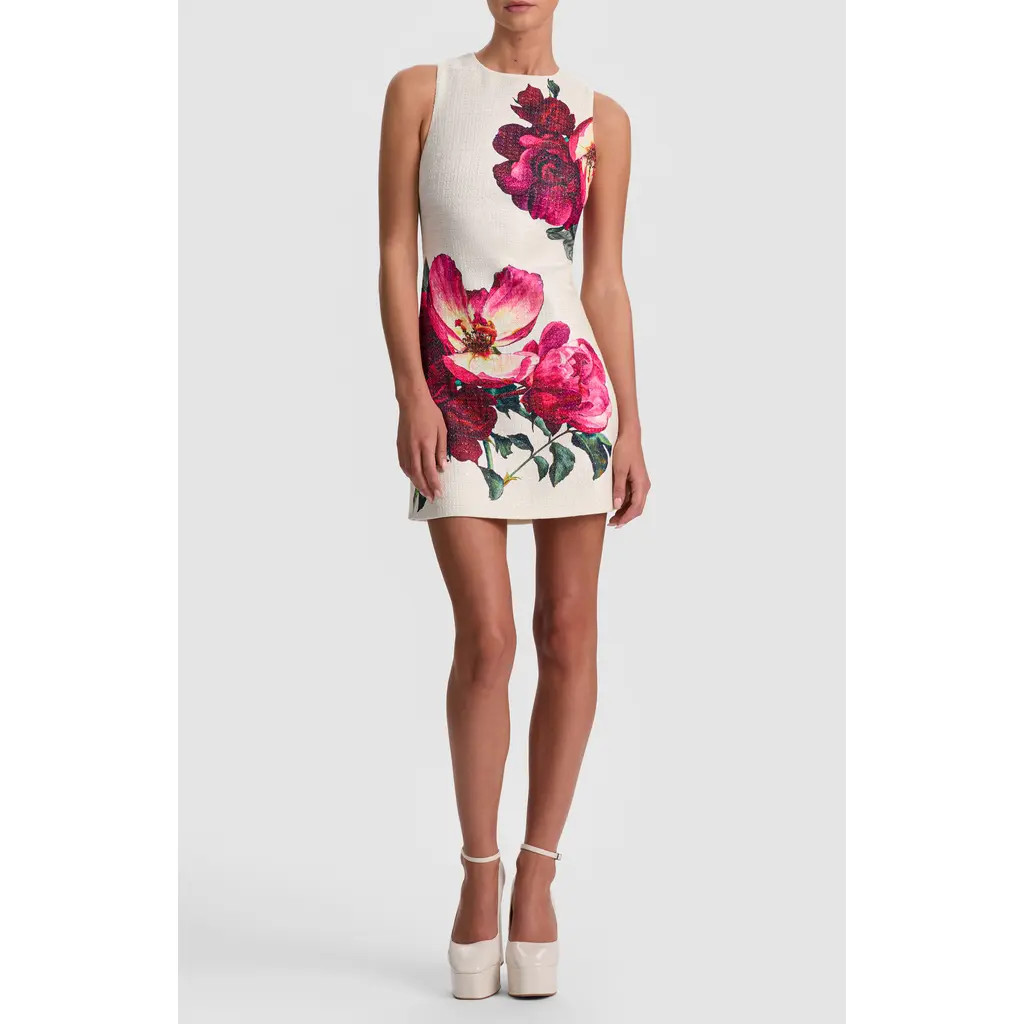 Alice + Olivia Clyde Placed Floral Tweed Minidress in Empress Bloom Off White at Nordstrom, Size 0 | Nordstrom