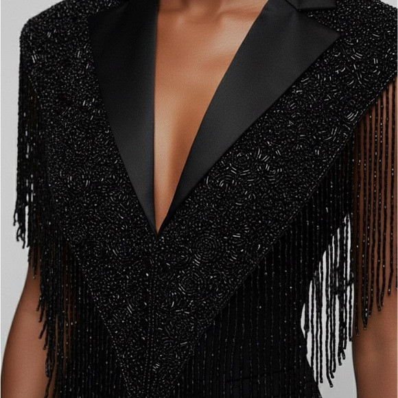 Black Blazer Cape with Beaded Fringe | Poshmark