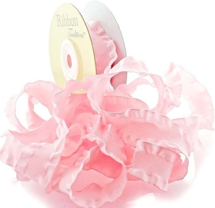 7/8" Satin Double Ruffle Ribbon Light Pink 3 Yards | Amazon (US)