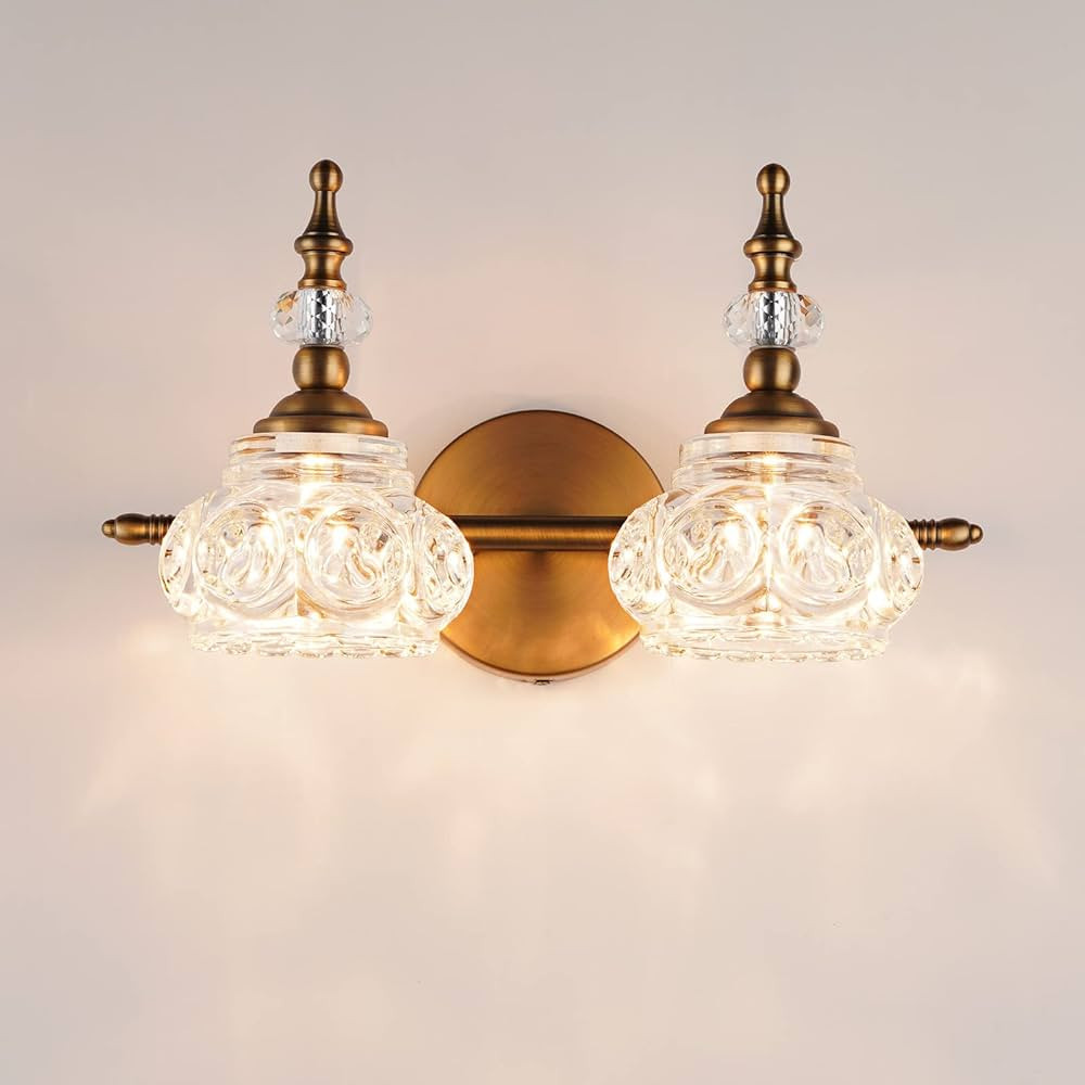 DJFHKO Vintage Bathroom Light Fixtures 2 Light Vanity Lighting Fixtures Brass Bathroom Vanity Light  | Amazon (US)