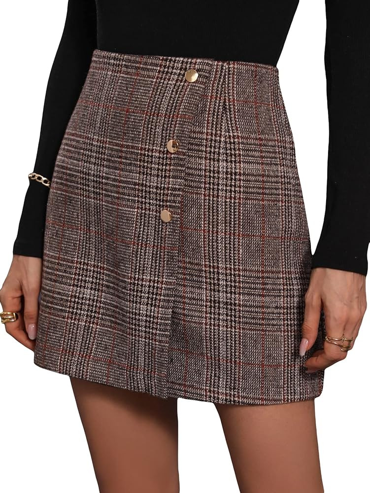 Milumia Women's Casual Plaid Button Front Wrap High Waisted Straight Mini Skirt | Amazon (US)