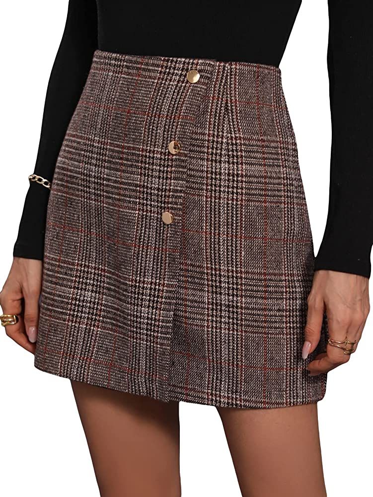 Milumia Women's Casual Plaid Button Front Wrap High Waisted Straight Mini Skirt | Amazon (US)