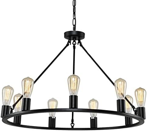 Wagon Wheel Chandelier 9-Light Farmhouse Chandelier, Dia 32'' Industrial Pendant Light Fixture, Blac | Amazon (US)