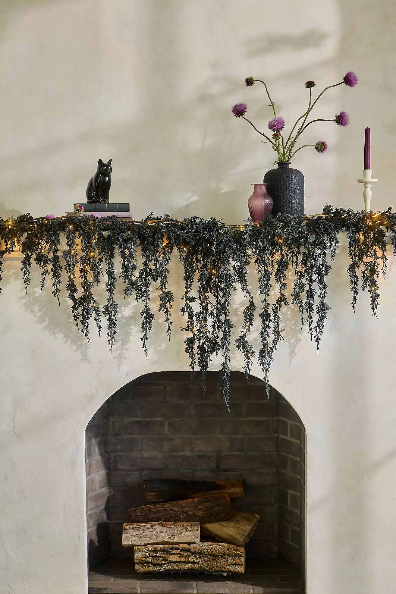 LED Cascading Black Boughs Garland | Anthropologie (US)