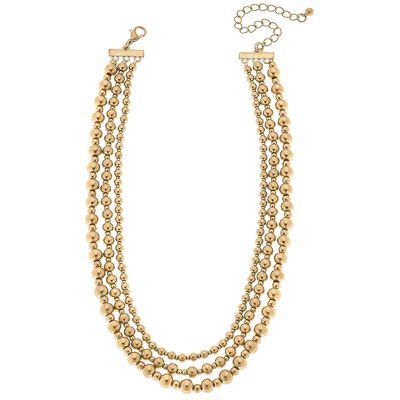 Ayleen Metal Ball Bead Layered Necklace in Worn Gold | CANVAS