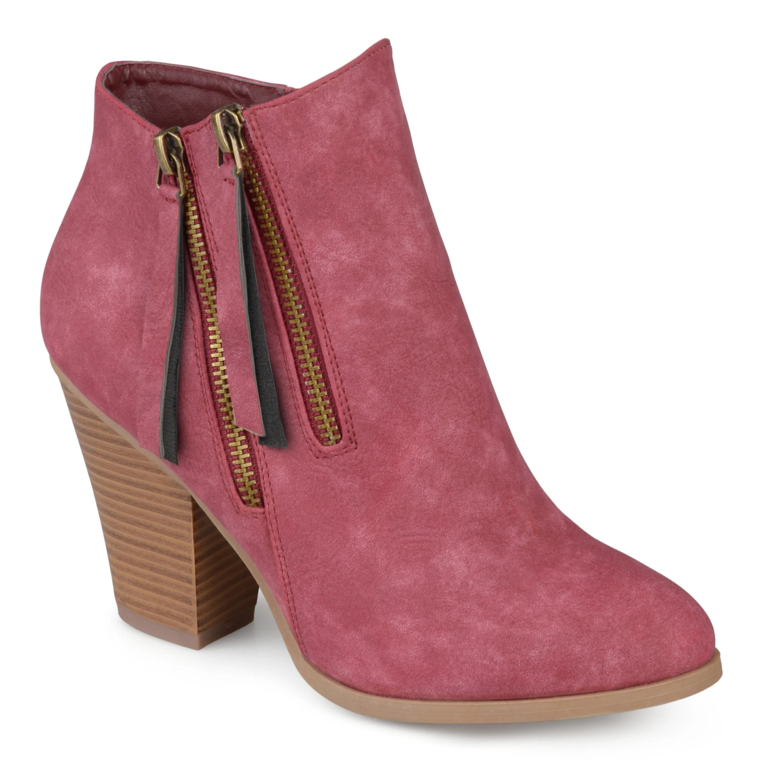 Brinley Co. Women's Faux Suede Stacked Wood Heel Double Zipper Booties | Walmart (US)