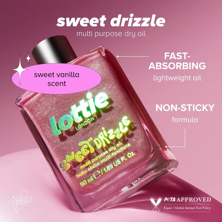 Lottie London Sweet Drizzle, Pink Shimmer Illuminating Body Oil, 1.69 fl oz | Walmart (US)