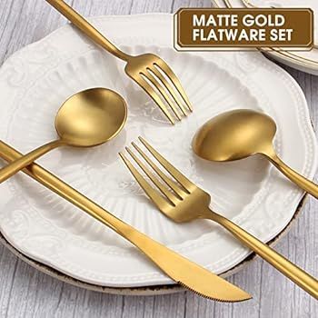 VANVRO Matte Gold Silverware Set, 40-Piece Stainless Steel Flatware Set, Tableware Cutlery Set Se... | Amazon (US)