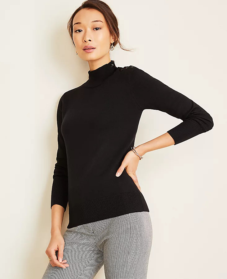 Shoulder Button Turtleneck Sweater | Ann Taylor (US)