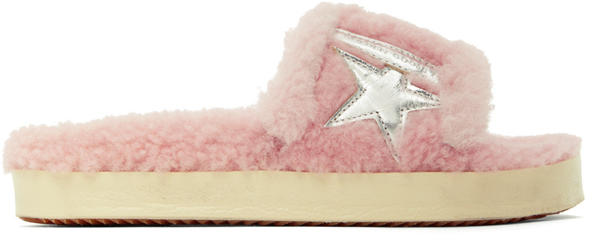 Pink Shearling Poolstar Sandals | SSENSE