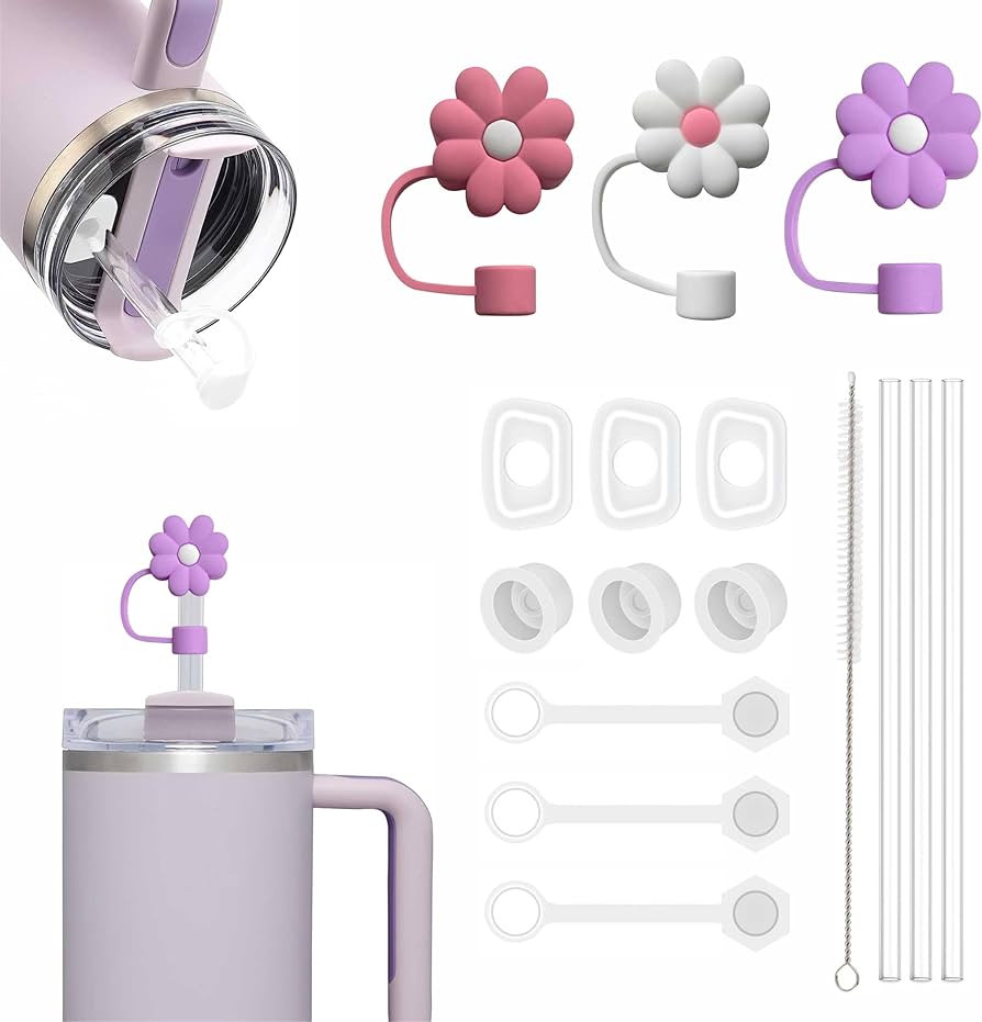 Stanley Cup Accessories Set Including 9 Pcs Silicone Spill Proof Stopper,3 Pcs Cute Straw Cover C... | Amazon (US)
