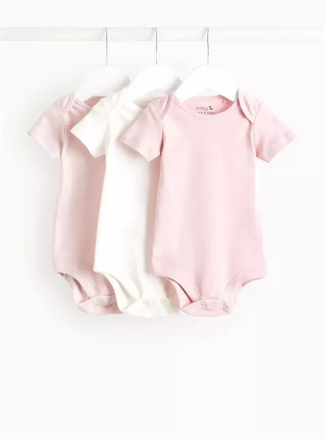 Pink Short Sleeve Bodysuit 3 Pack 9-12 months | Tu Clothing