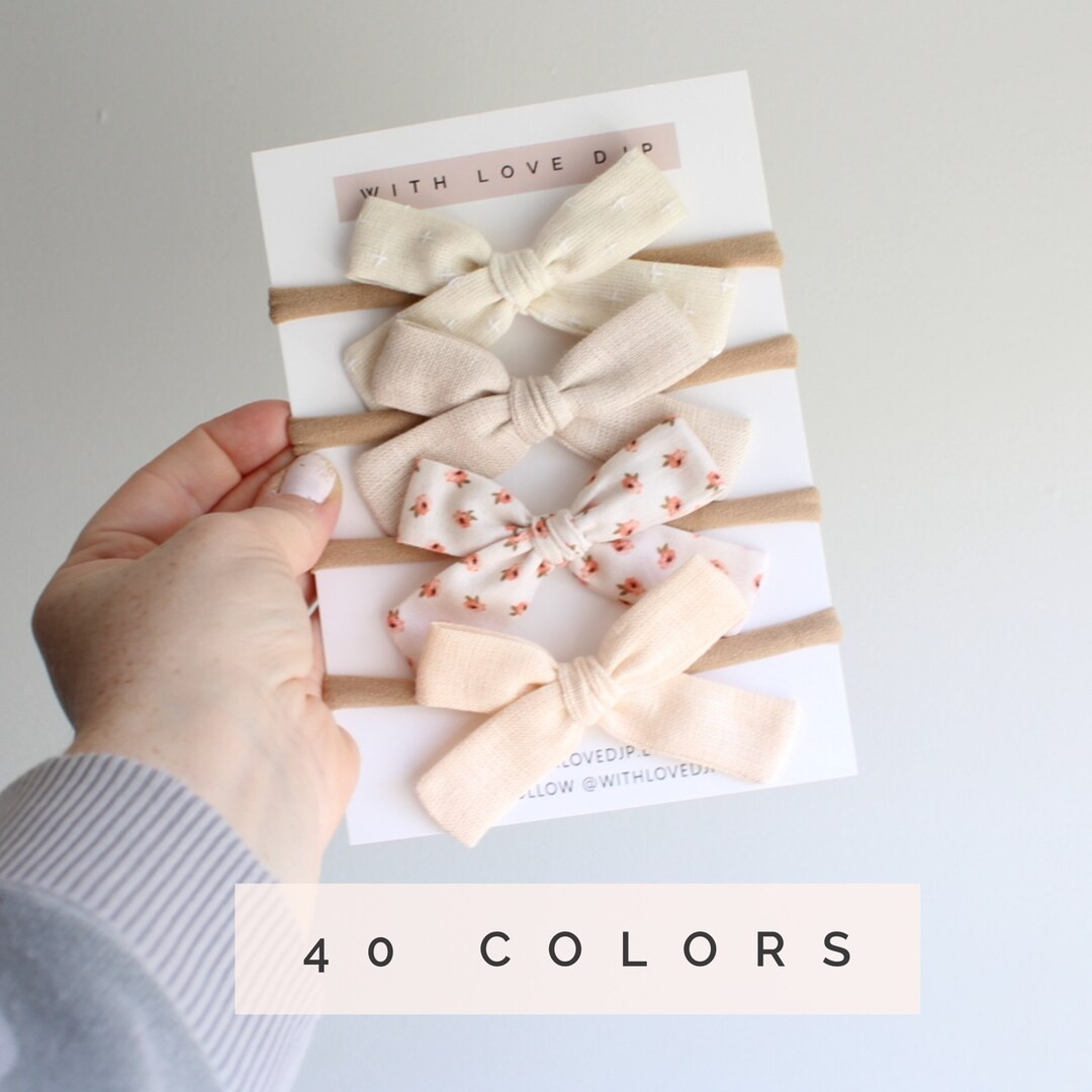 Schoolgirl Hair Bow. Small Linen Headband. Neutral Baby Bows. Baby Bow Headbands. Girl's Hair Bow... | Etsy (US)