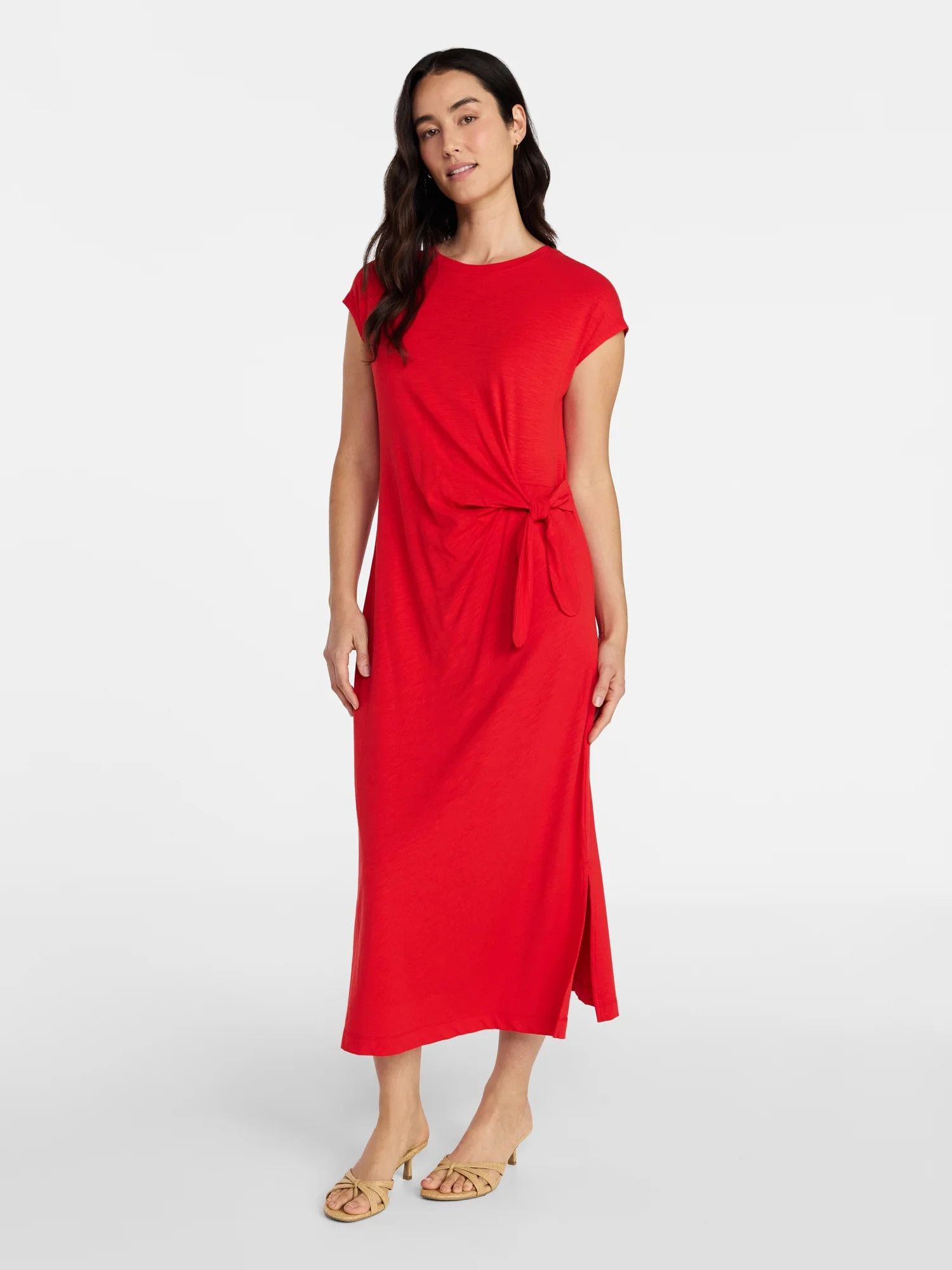 Time and Tru Women's and Women's Plus Side Tie Midi Dress with Dolman Sleeves, Sizes XS-4X | Walmart (US)