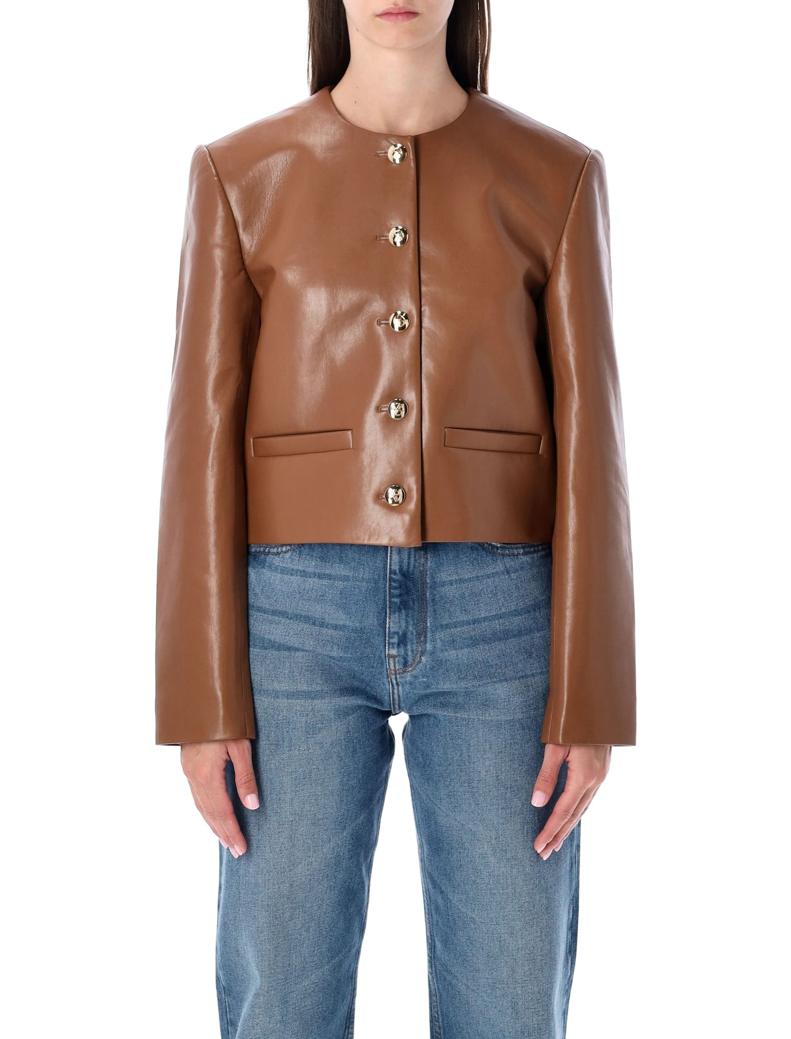 Anine Bing Cropped Leather Jacket Cognac | Italist.com US