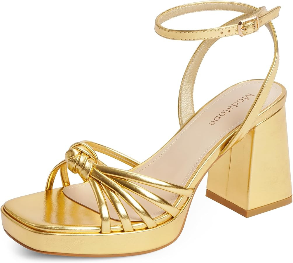 Modatope Platform Bow Sandals for Women Chunky Heel Strappy Platform Heels Square Open Toe Heeled... | Amazon (US)