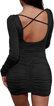 Amazon.com: XXTAXN Women's Sexy Bodycon Long Sleeve Backless Party Mini Dress Black : Clothing, S... | Amazon (US)