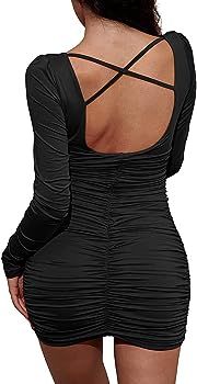 Amazon.com: XXTAXN Women's Sexy Bodycon Long Sleeve Backless Party Mini Dress Black : Clothing, S... | Amazon (US)