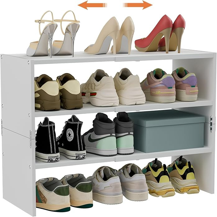 White Shoe Rack Organizer for Closet, 3-Tier Expandable Shoe Shelf, Stackable Iron Wood Combinati... | Amazon (US)