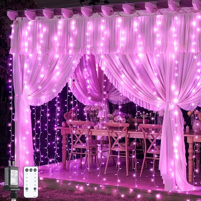JMEXSUSS 300 LED Curtain Lights Plug in with Remote, Pink String Lights for Bedroom, Christmas, W... | Amazon (US)