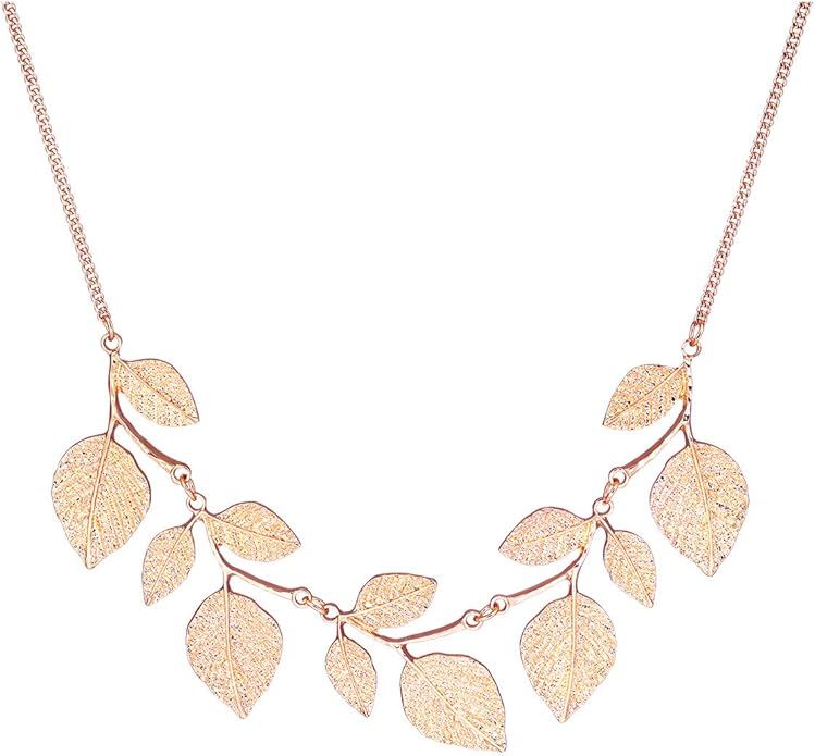 CENAPOG Bohemian Glitter Leaf Collar Necklace for Women Girls Plant Hammered Necklace Chunky Tree... | Amazon (US)