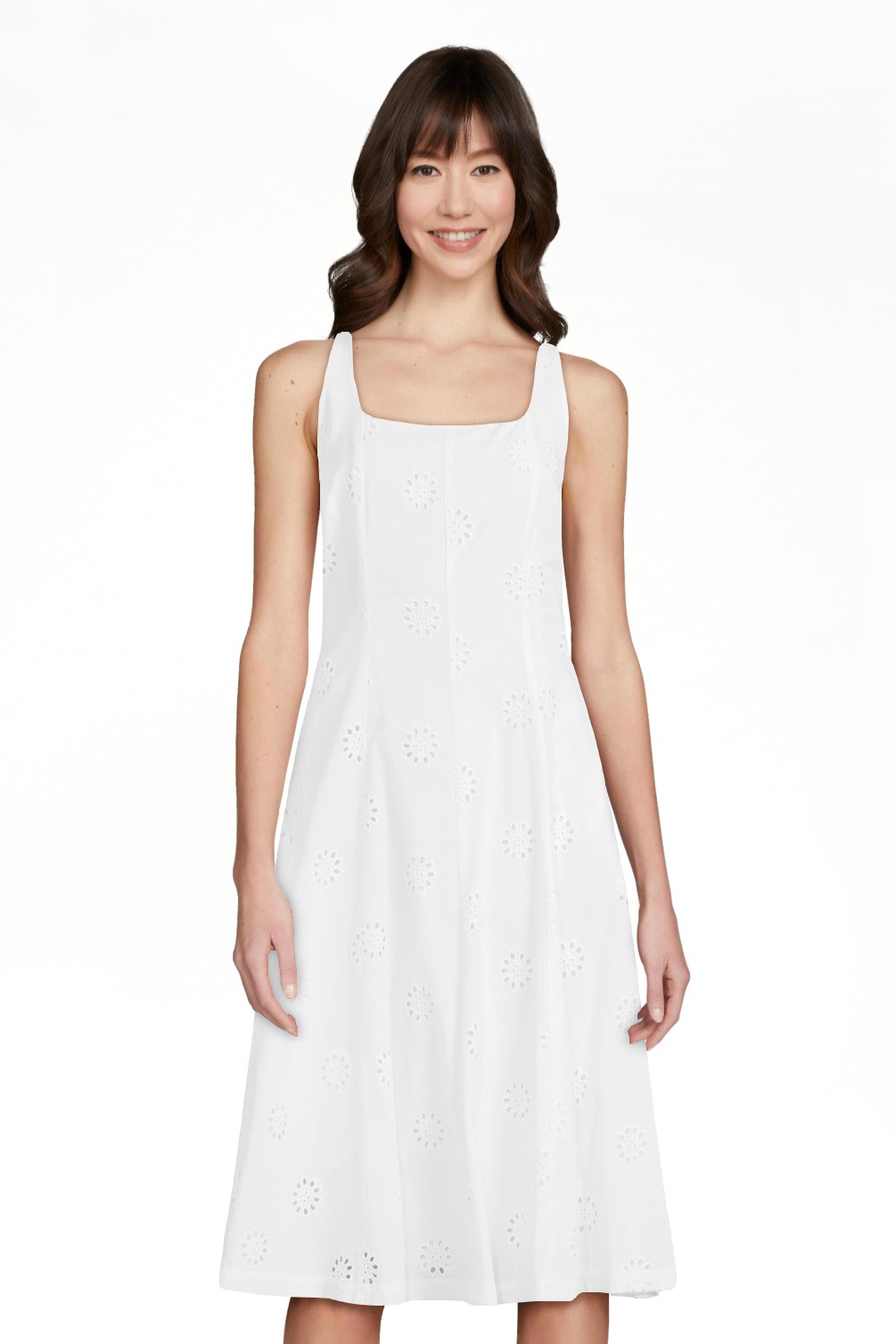 Free Assembly Women's Sleeveless Cotton Eyelet Panel Midi Dress, Sizes XS-XXL | Walmart (US)