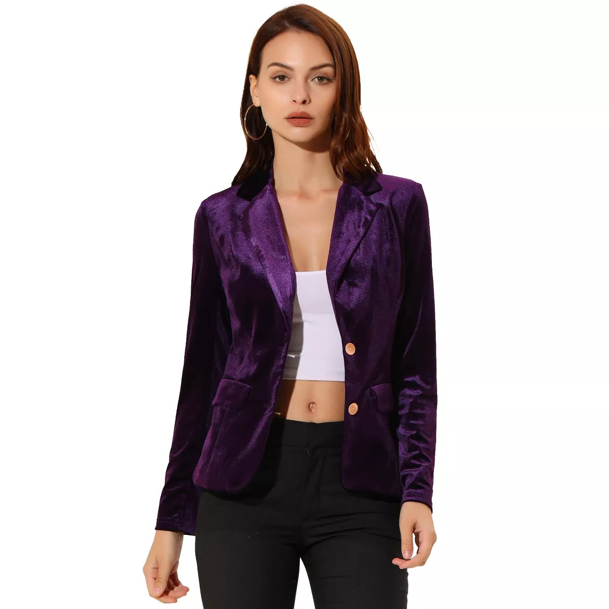 Allegra K Women's Vintage Notched Lapel Button Front Office Velvet Blazer | Target