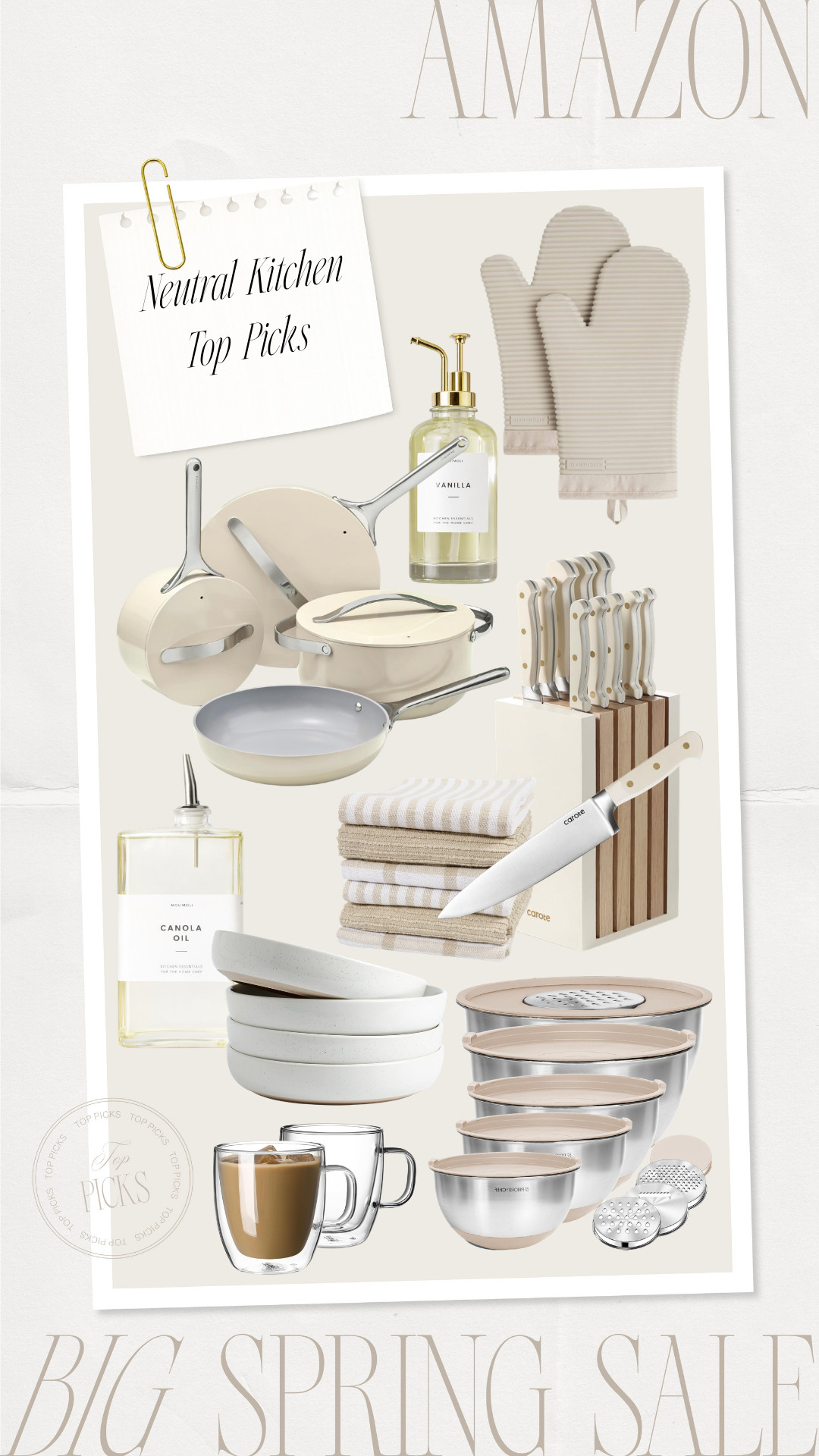 Kitchen essentials on sale now with Amazon's Big Spring Sale!

kitchen must haves, neutral kitchen, neutral home, silicone oven mitts, coffee syrup pumps, coffee bar, glass coffee mugs, pots and pans, cookware, knife set, knife block, dish rags, dish towels, bowl plates, pasta plates, oil dispensers 

 #LTKSeasonal #LTKHome #LTKSaleAlert