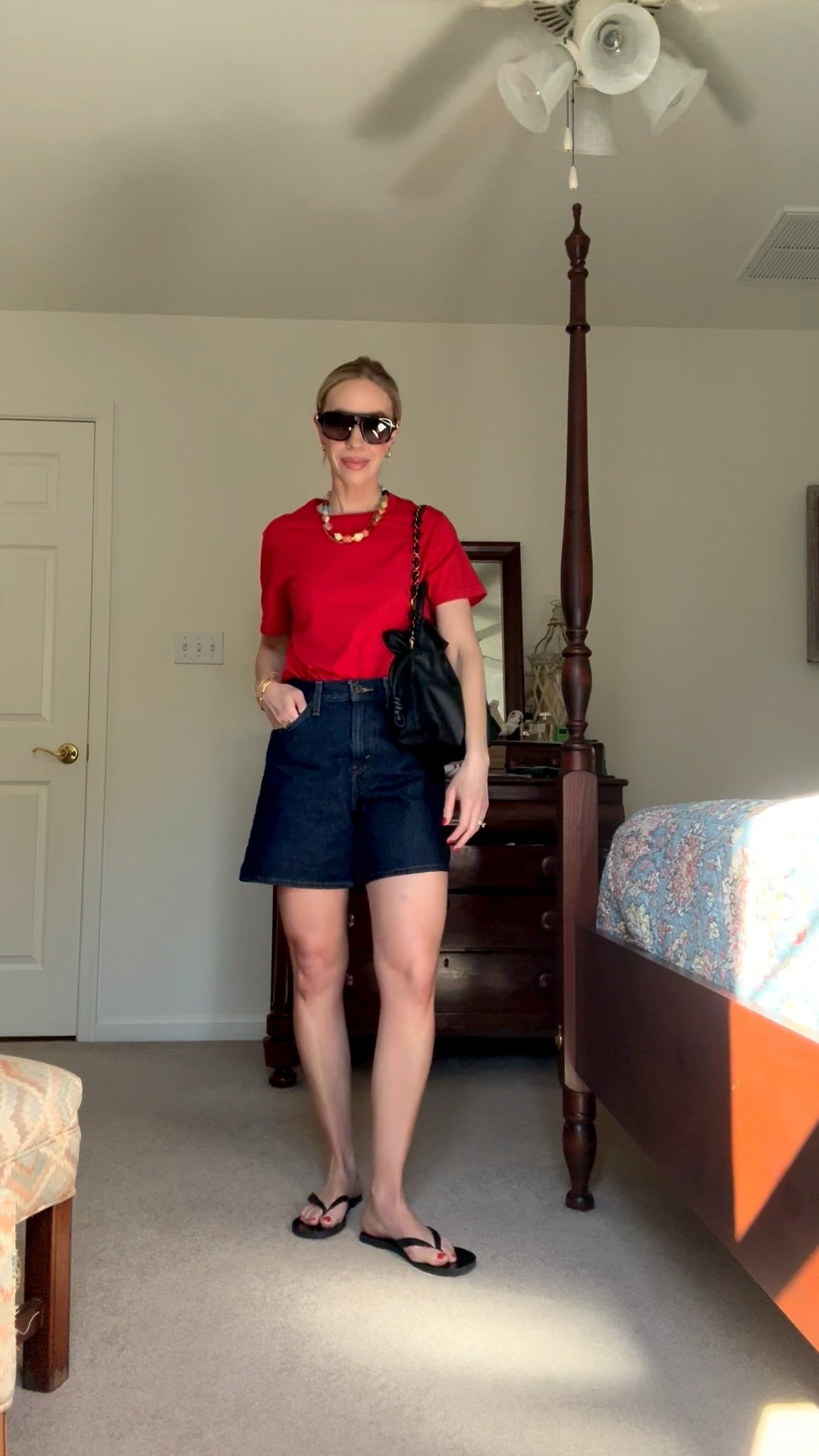 Casual summer outfit, red tee, @levi high rise baggy shorts, leather thong sandals, beaded necklace, summer vacation

#LTKOver40 #LTKSeasonal #LTKSaleAlert