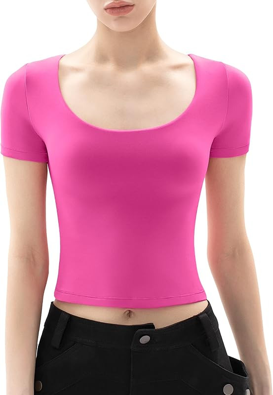 PUMIEY T Shirt for Women Short Sleeve Slim Fit Tops Scoop Neck Sexy Tee Women Clothing Blush Larg... | Amazon (US)