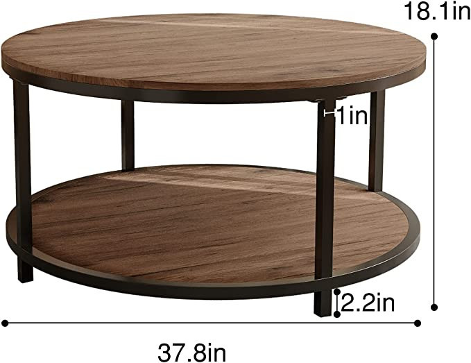 NSdirect 36” Round Coffee Table, Rustic Wooden Surface Top & Sturdy Metal Legs Industrial Sofa ... | Amazon (US)